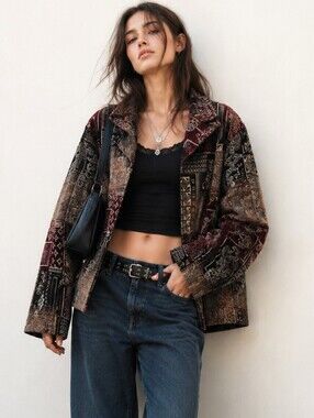 Molly & Maxx Paisley Tapestry Jacket Size XL Oversized Velvet Boho Rockstar